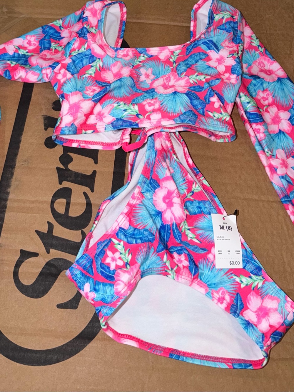 Target Girls Floral Pink Blue Long-Sleeve Bikini Set